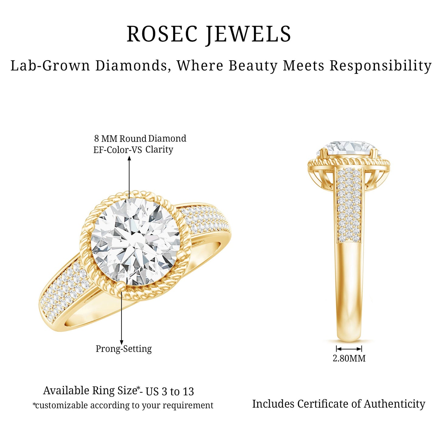 Lab Grown Diamond Circle Engagement Ring With Rope Frame