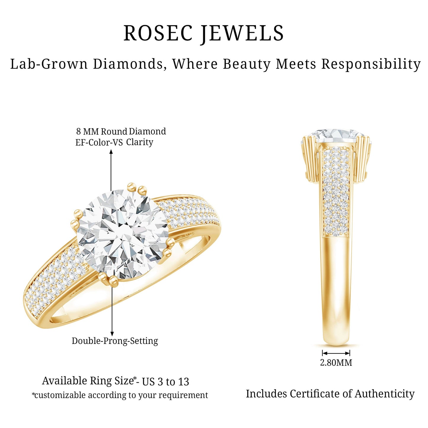 Lab Grown Diamond Engagement Ring With Double Prongs