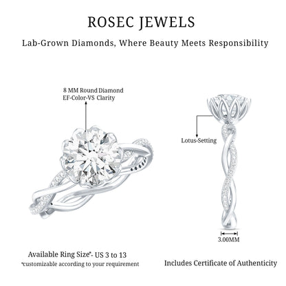 Round Cut Lab Grown Diamond Unique Engagement Ring
