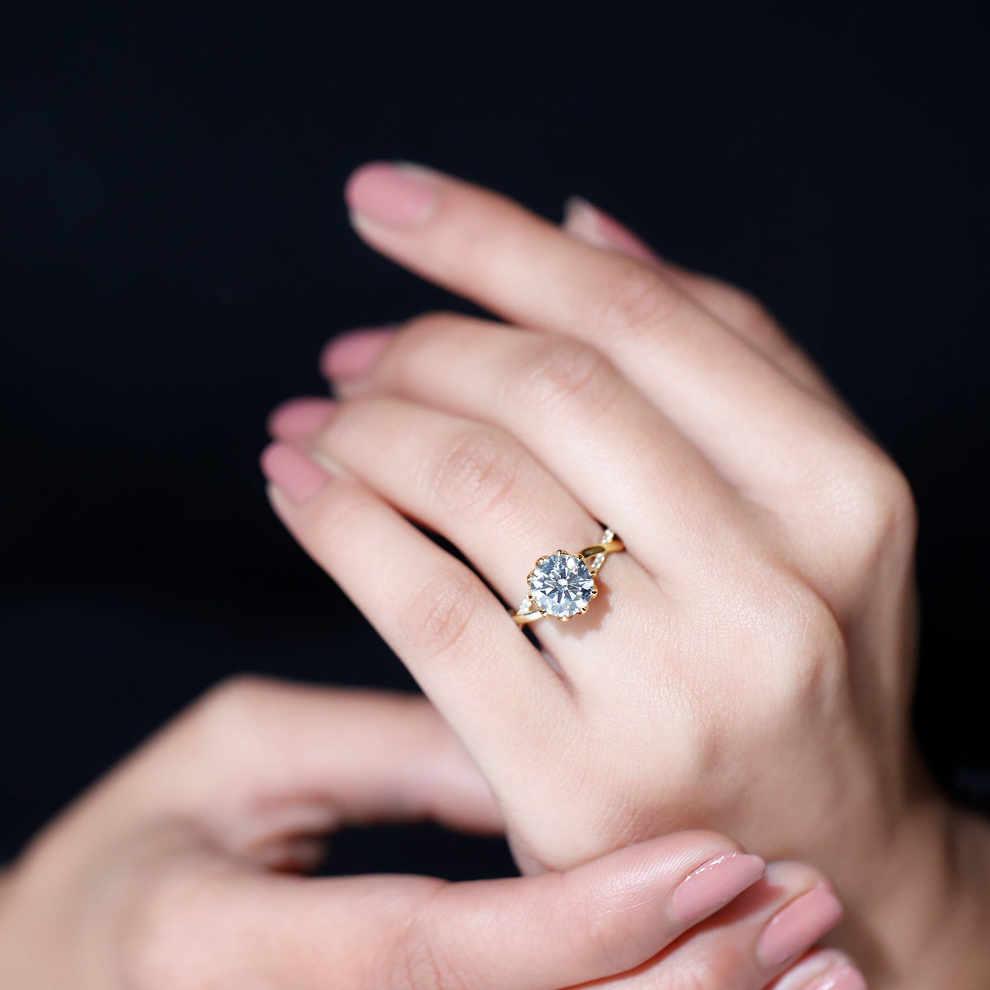 Round Cut Lab Grown Diamond Unique Engagement Ring