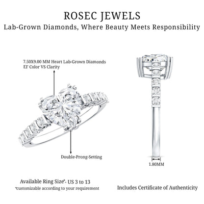 Certified 2 Carat Lab Grown Diamond Heart Engagement Ring for Her