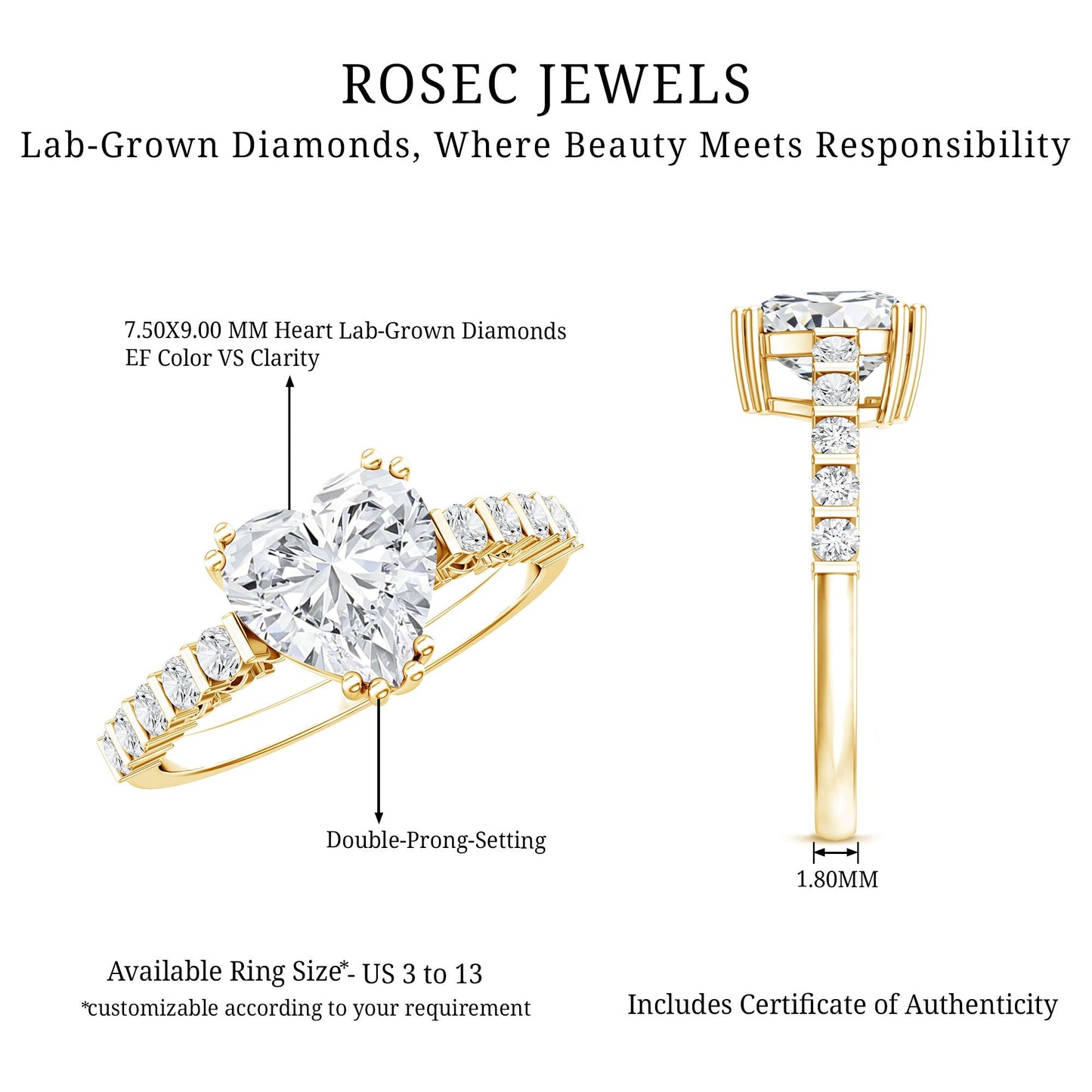 Certified 2 Carat Lab Grown Diamond Heart Engagement Ring for Her