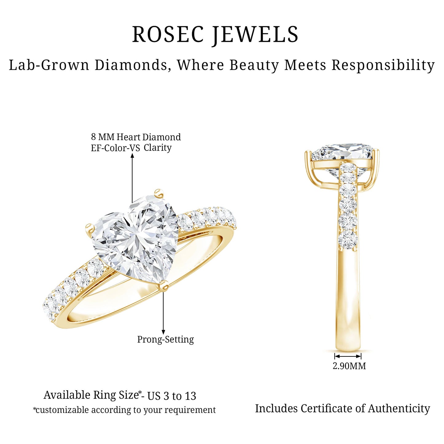 2 Carat Lab Grown Diamond Heart Engagement Ring For Women