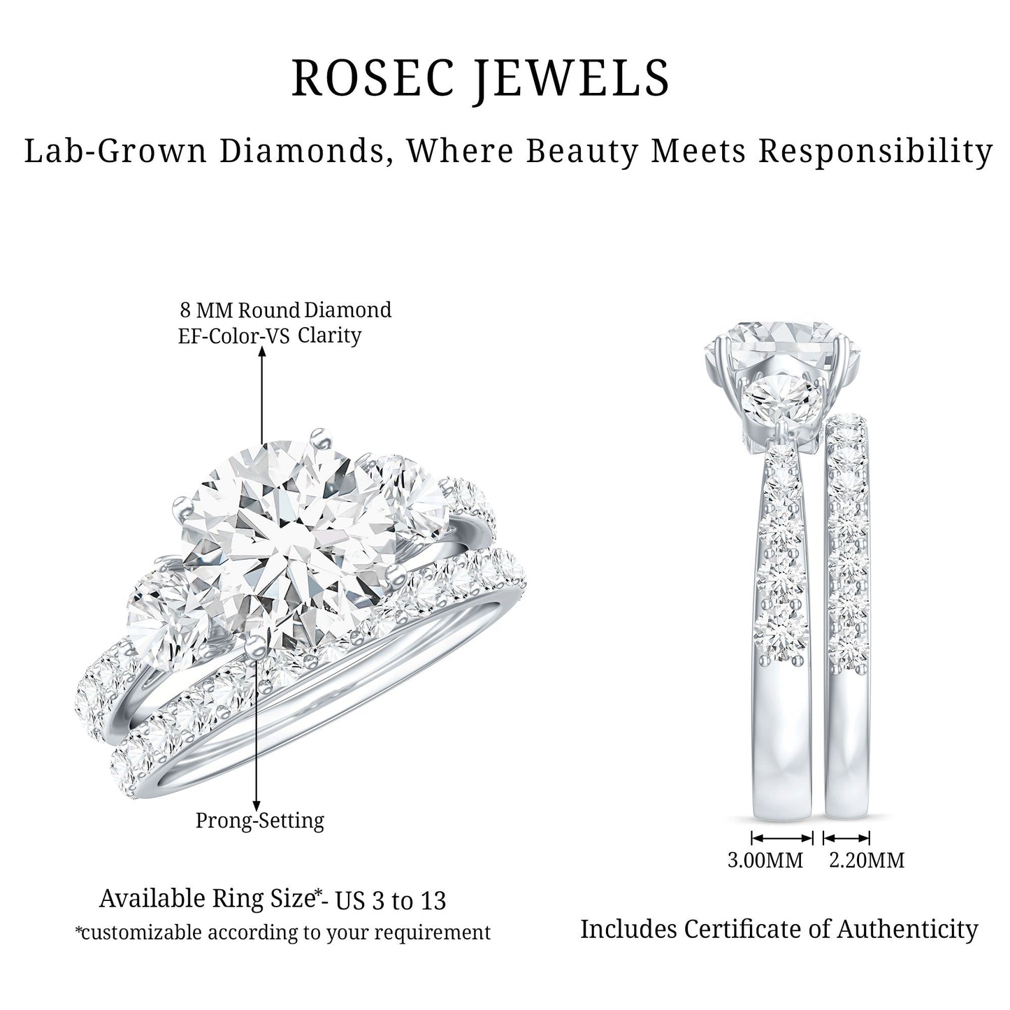 Certified Lab Created Diamond Marriage Ring Set