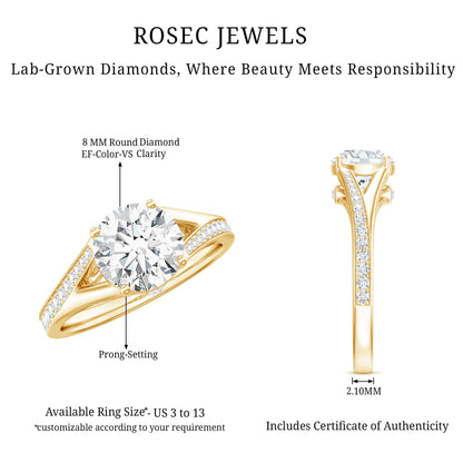 2 Carat Lab Grown Diamond Solitaire Engagement Ring with Split Shank