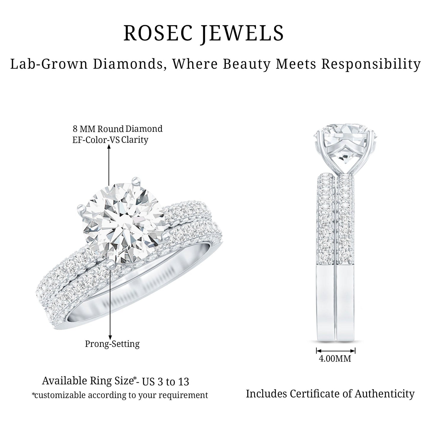 Certified 2 CT Lab Grown Diamond Bridal Ring Set for Her