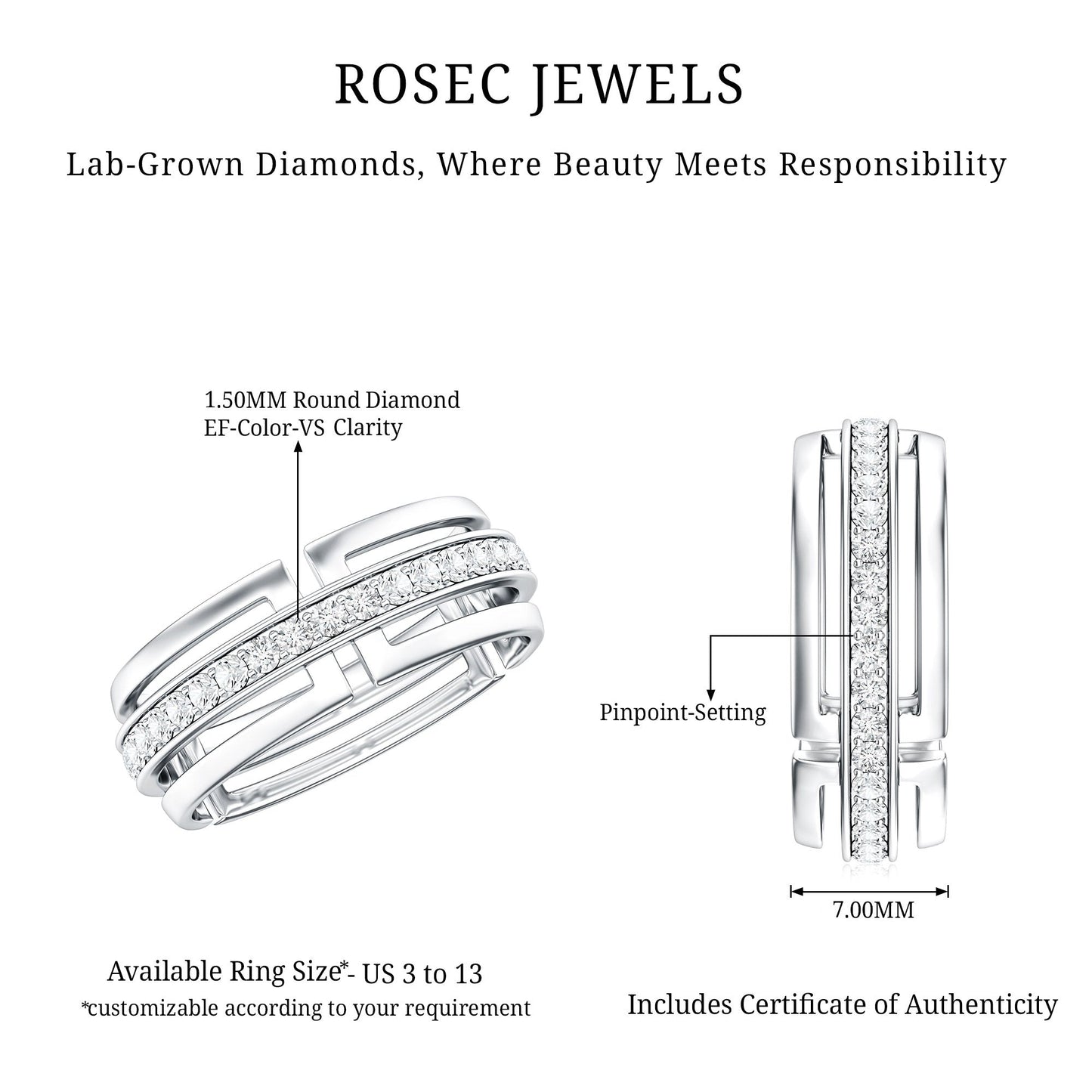 Certified Lab Created Diamond Unisex Wedding Band