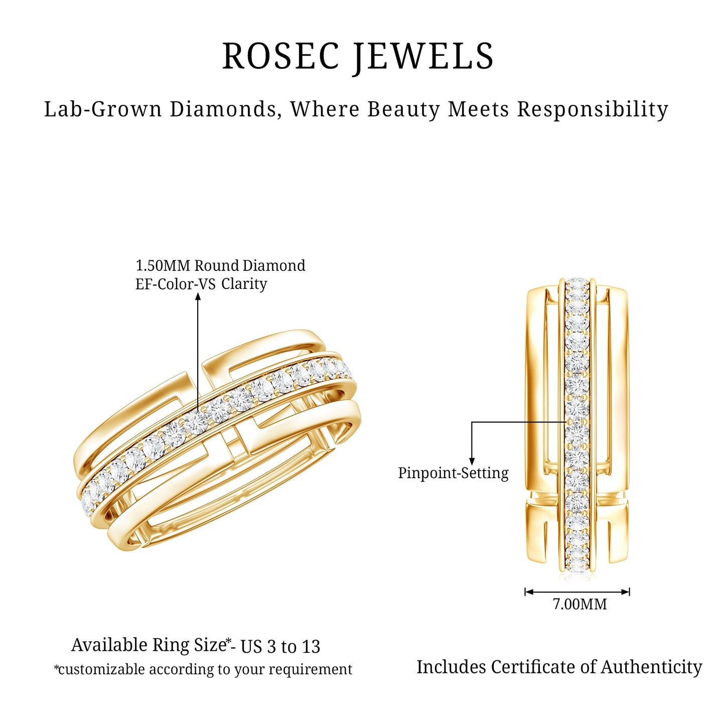 Certified Lab Created Diamond Unisex Wedding Band