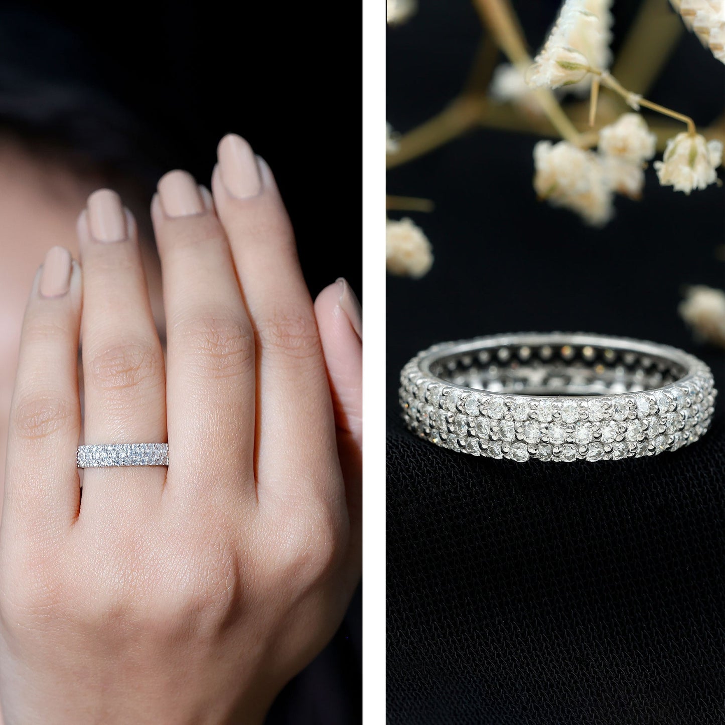 Lab Grown Diamond 3 Row Wedding Band For Women