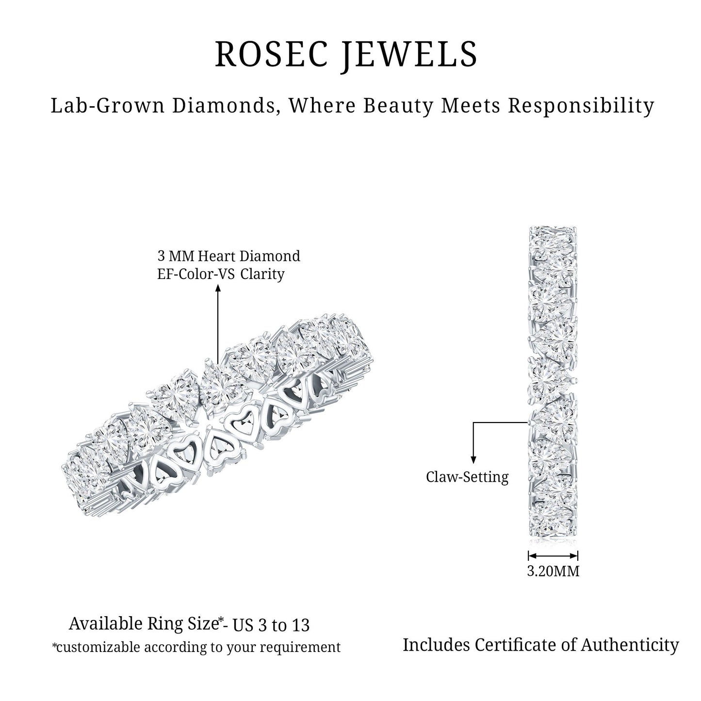Brilliant Cut Lab Diamond Heart Wedding Band for Women
