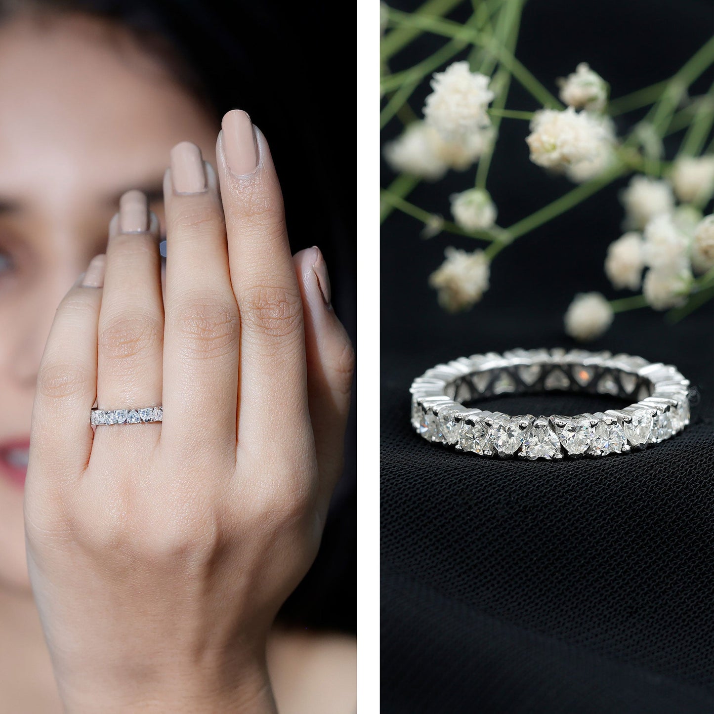 Brilliant Cut Lab Diamond Heart Wedding Band for Women
