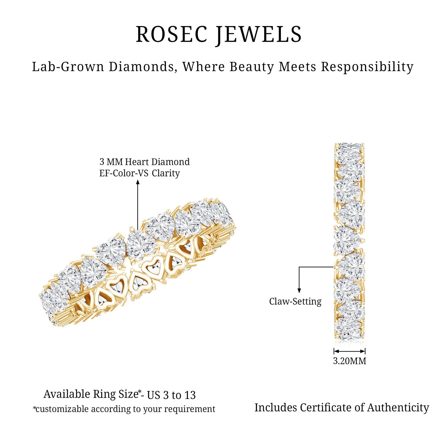 Brilliant Cut Lab Diamond Heart Wedding Band for Women