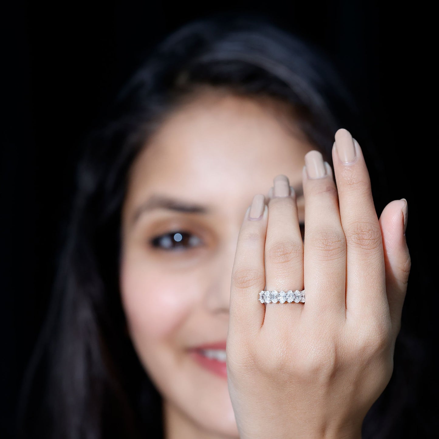 Brilliant Cut Oval Diamond Semi Eternity Ring for Women