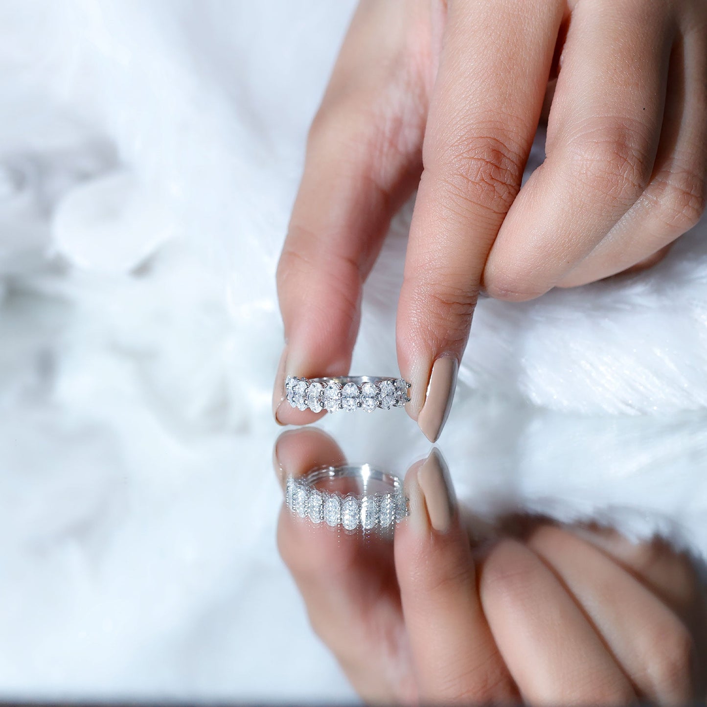 Brilliant Cut Oval Diamond Semi Eternity Ring for Women