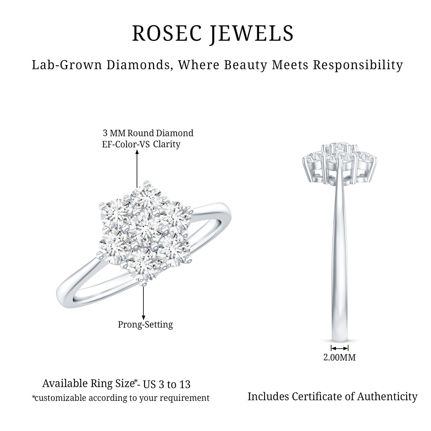 Flower Cluster Lab Grown Diamond Engagement Ring