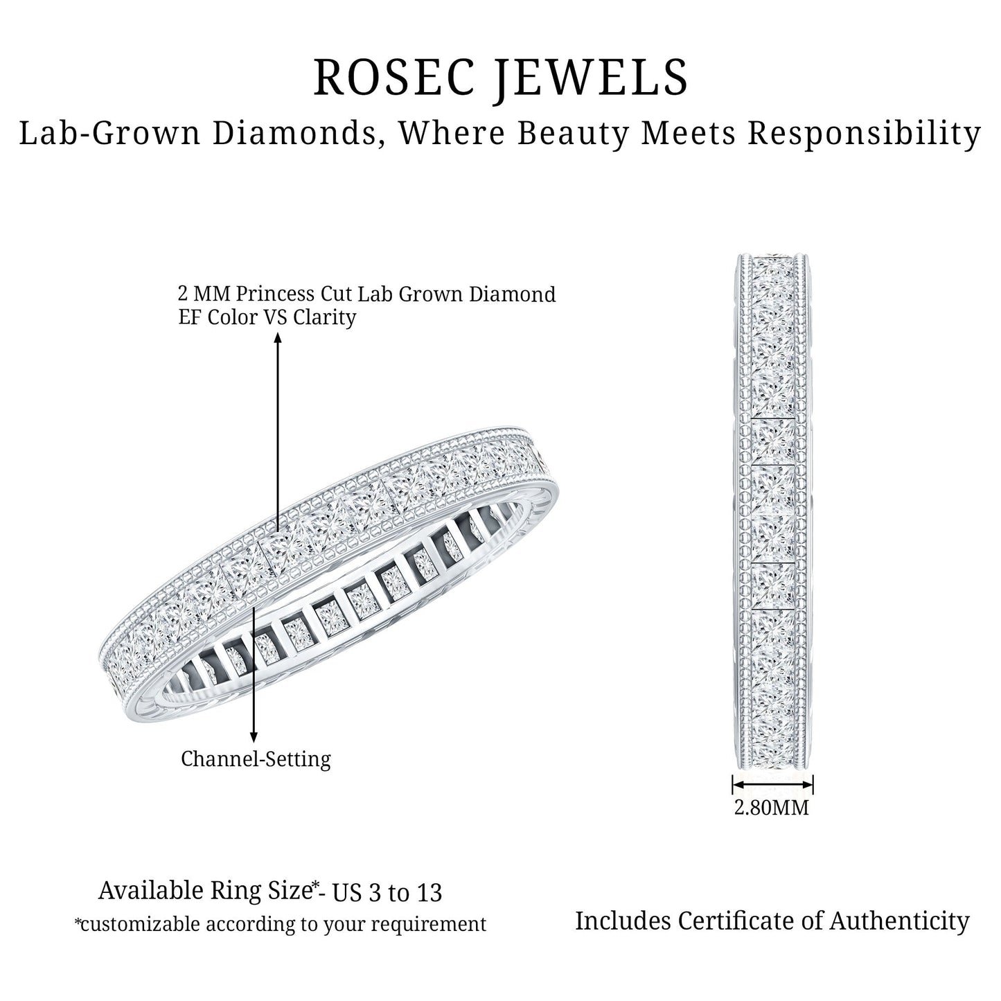Certified Lab Created Diamond Princess Cut Wedding Band