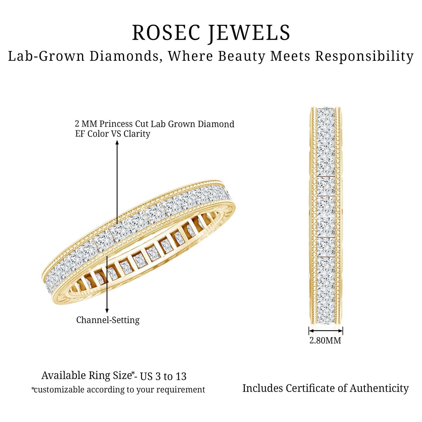 Certified Lab Created Diamond Princess Cut Wedding Band