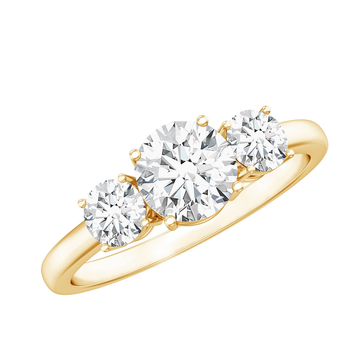 Round Cut Lab Grown Diamond 3 Stone Ring For Women