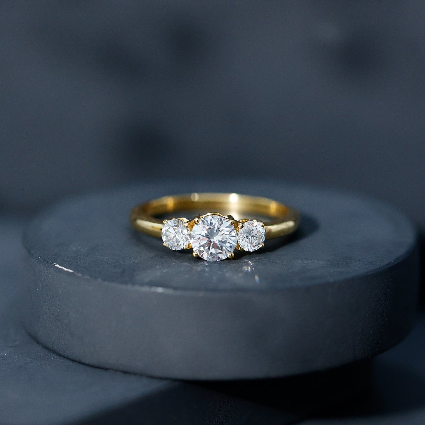 Round Cut Lab Grown Diamond 3 Stone Ring For Women