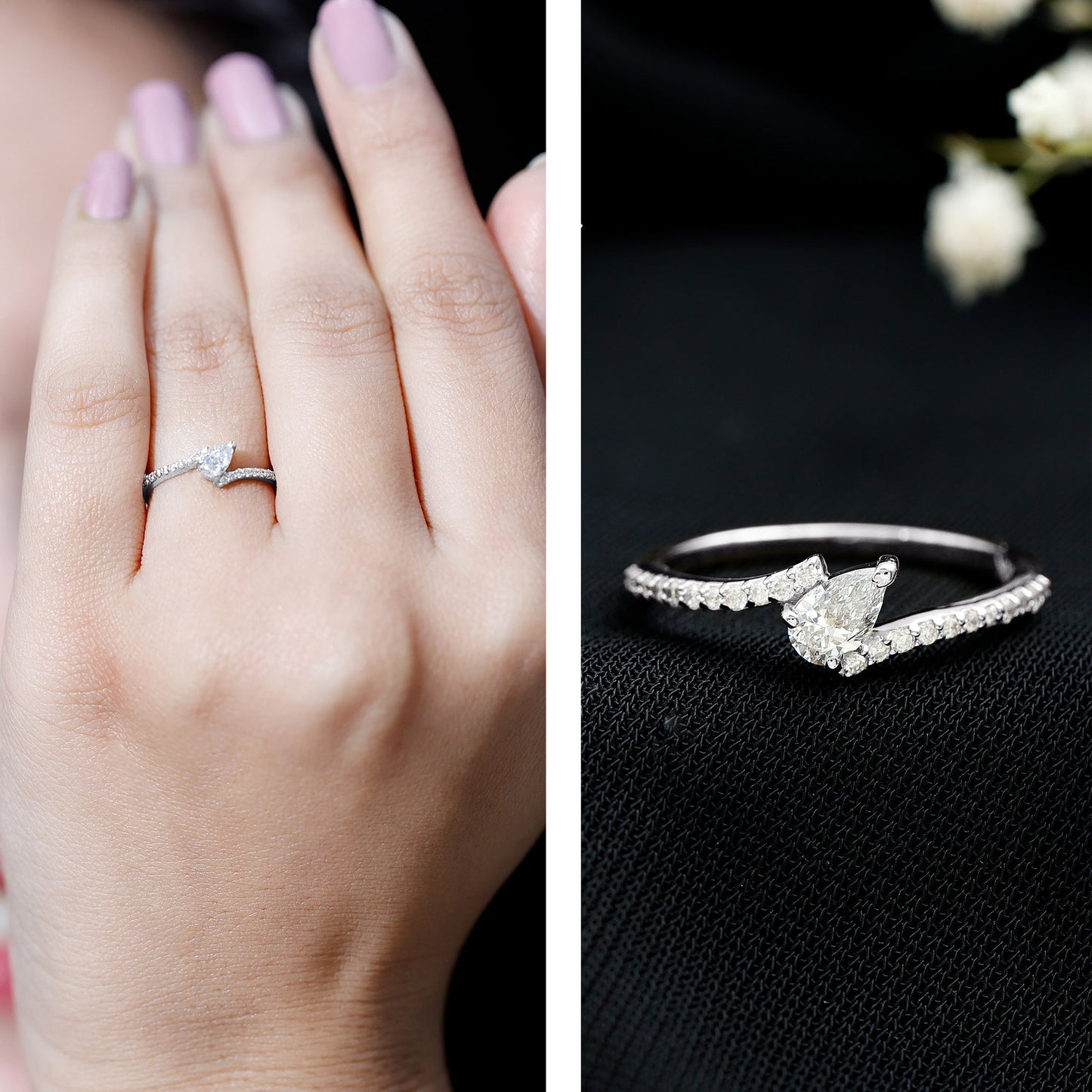 Pear Cut Lab Grown Diamond Bypass Promise Ring
