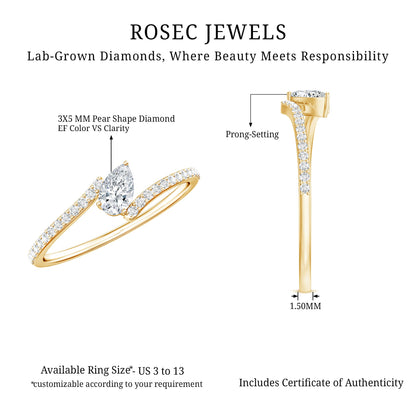Pear Cut Lab Grown Diamond Bypass Promise Ring