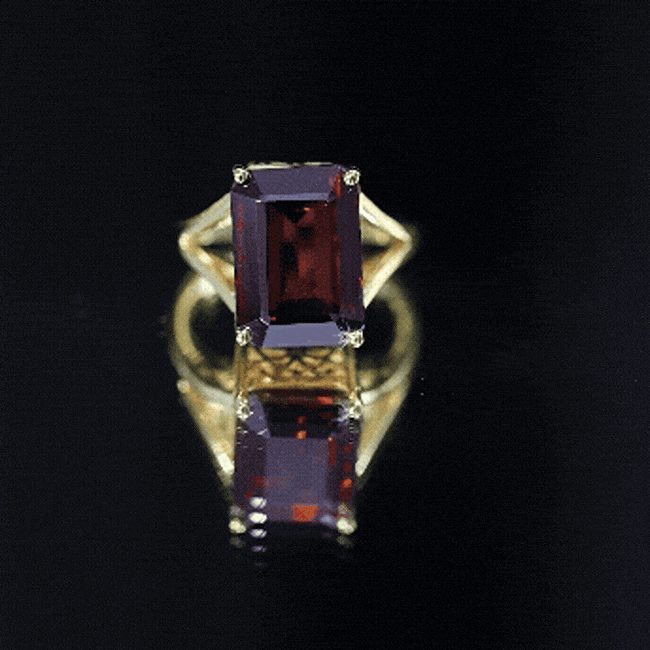 Certified 9 Carat Lab Grown Garnet Emerald Cut Engagement Ring with Split Shank