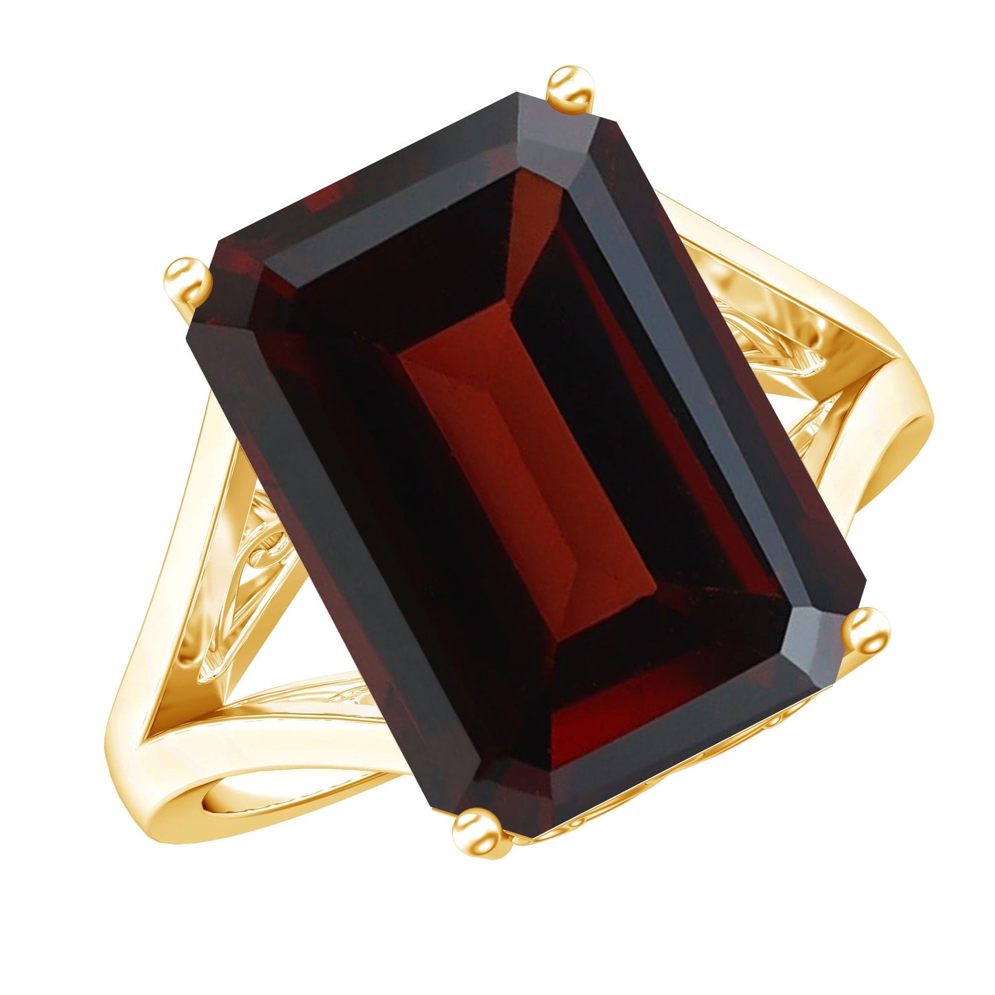 Certified 9 Carat Lab Grown Garnet Emerald Cut Engagement Ring with Split Shank