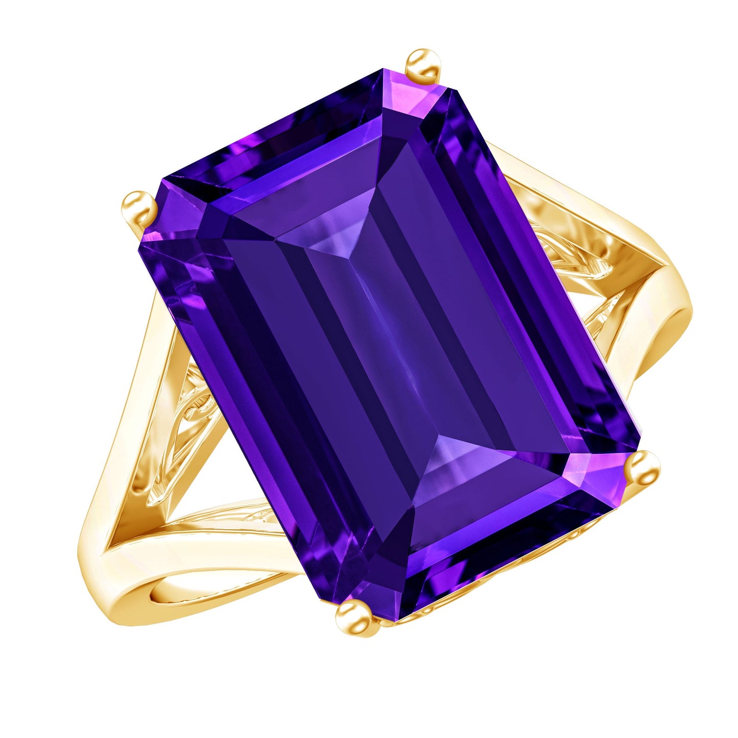 Certified 9 Carat Emerald Cut Lab Grown Amethyst Engagement Ring