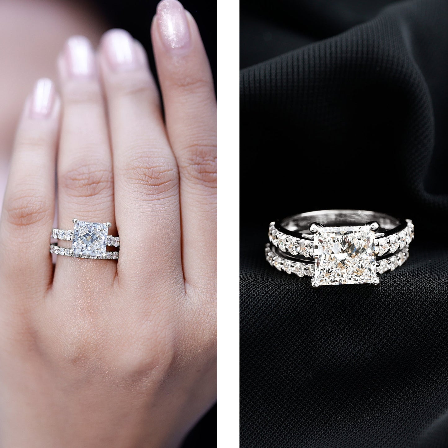 4 Carat IGI Certified Lab Grown Diamond Princess Cut Bridal Ring Set