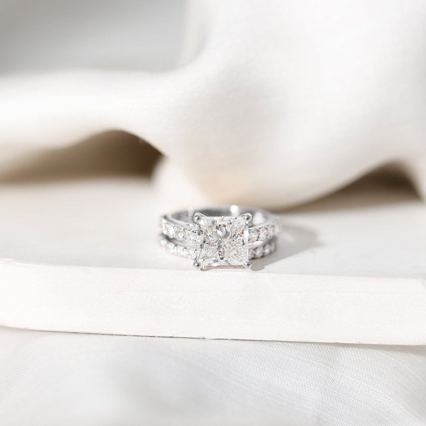 4 Carat IGI Certified Lab Grown Diamond Princess Cut Bridal Ring Set