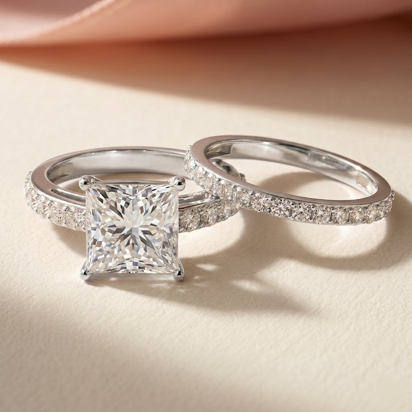 5 Carat IGI Certified Princess Cut Lab Diamond Engagement Ring with Band