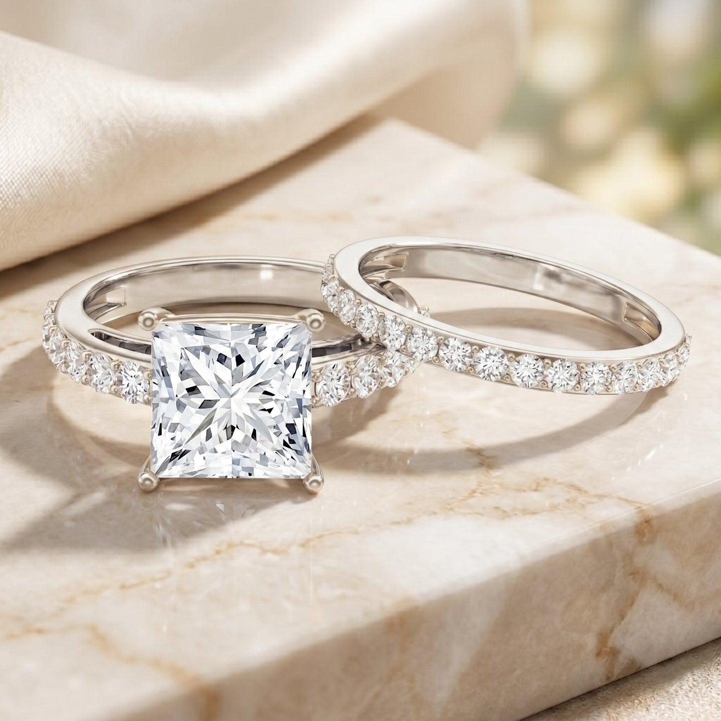 5 Carat IGI Certified Princess Cut Lab Diamond Engagement Ring with Band