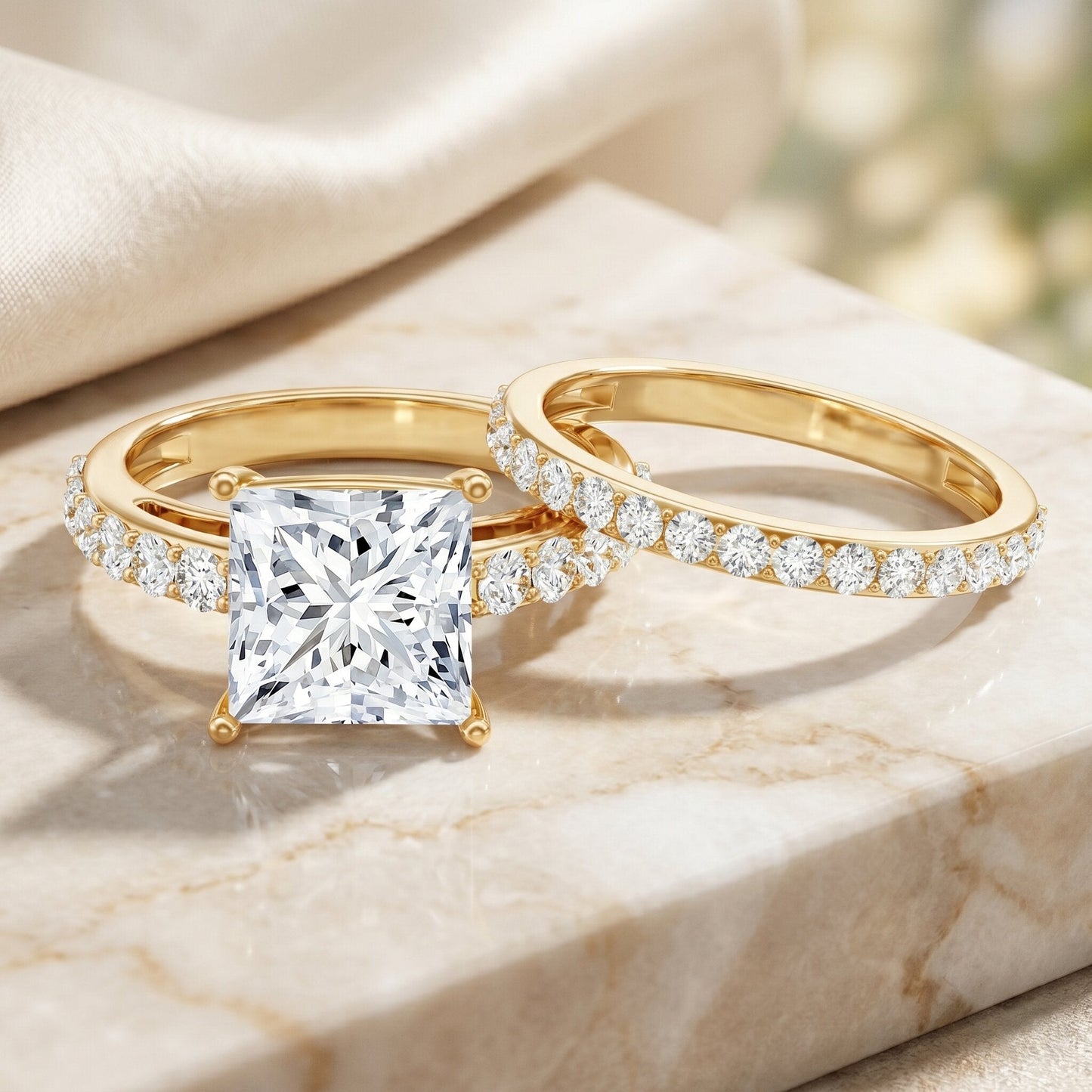5 Carat IGI Certified Princess Cut Lab Diamond Engagement Ring with Band