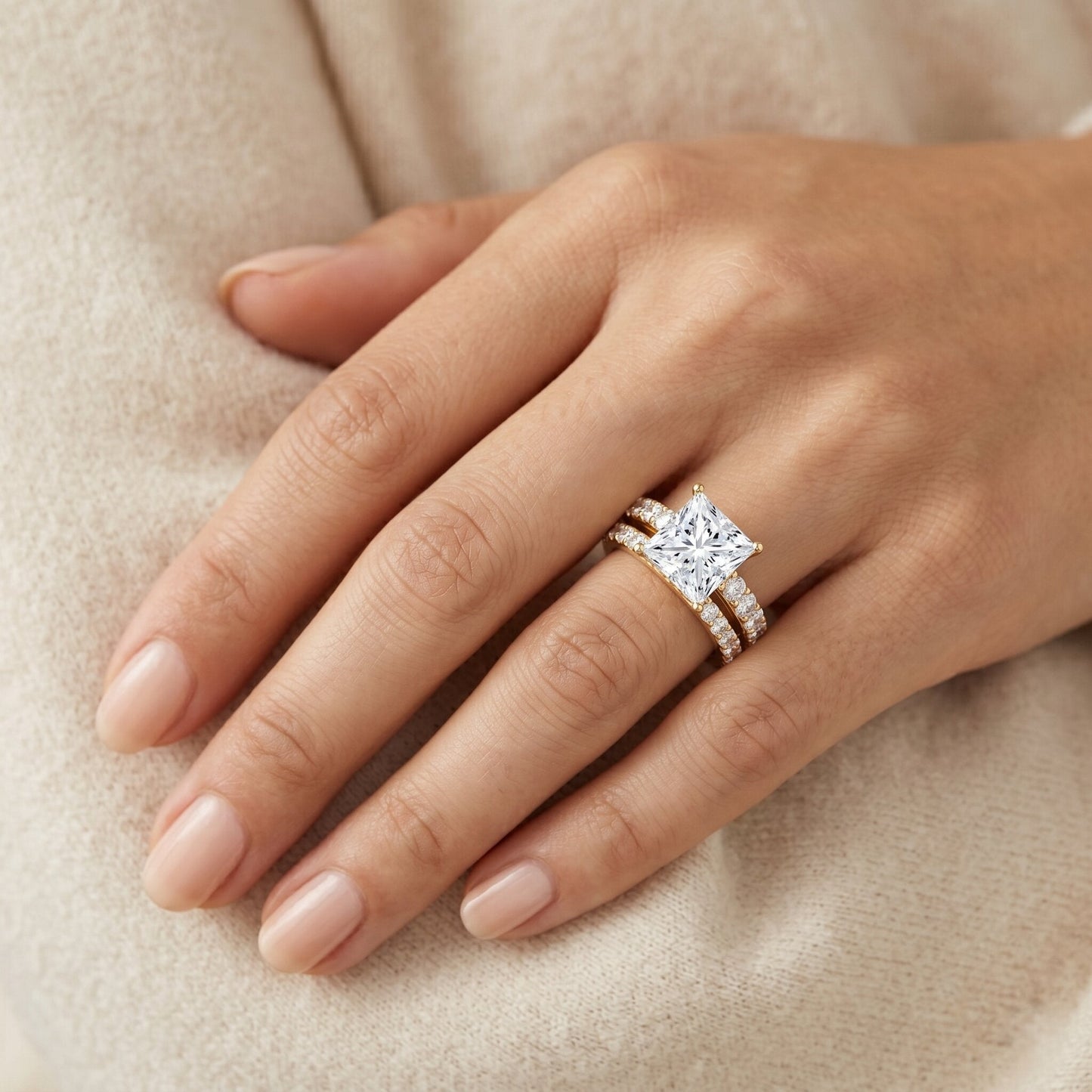 5 Carat IGI Certified Princess Cut Lab Diamond Engagement Ring with Band