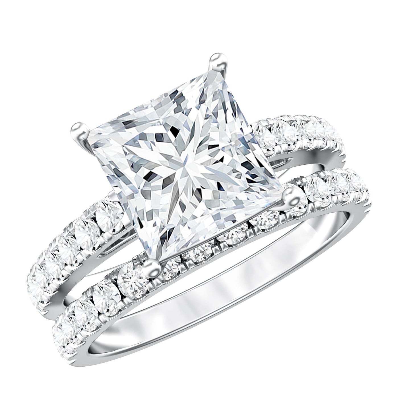 IGI Certified 2 Carat Lab Grown Diamond Princess Cut Bridal Ring Set