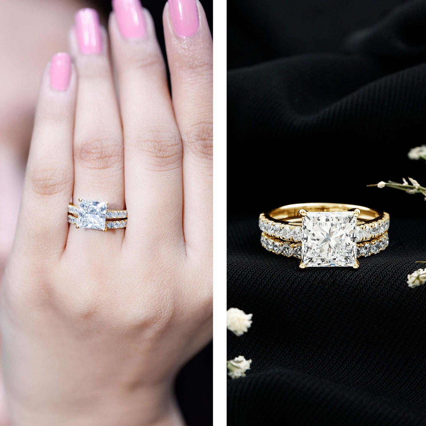 IGI Certified 2 Carat Lab Grown Diamond Princess Cut Bridal Ring Set