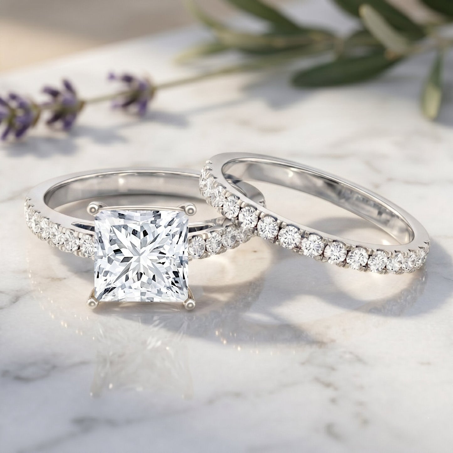 IGI Certified 3 Carat Princess Cut Lab Grown Diamond Wedding Ring Set