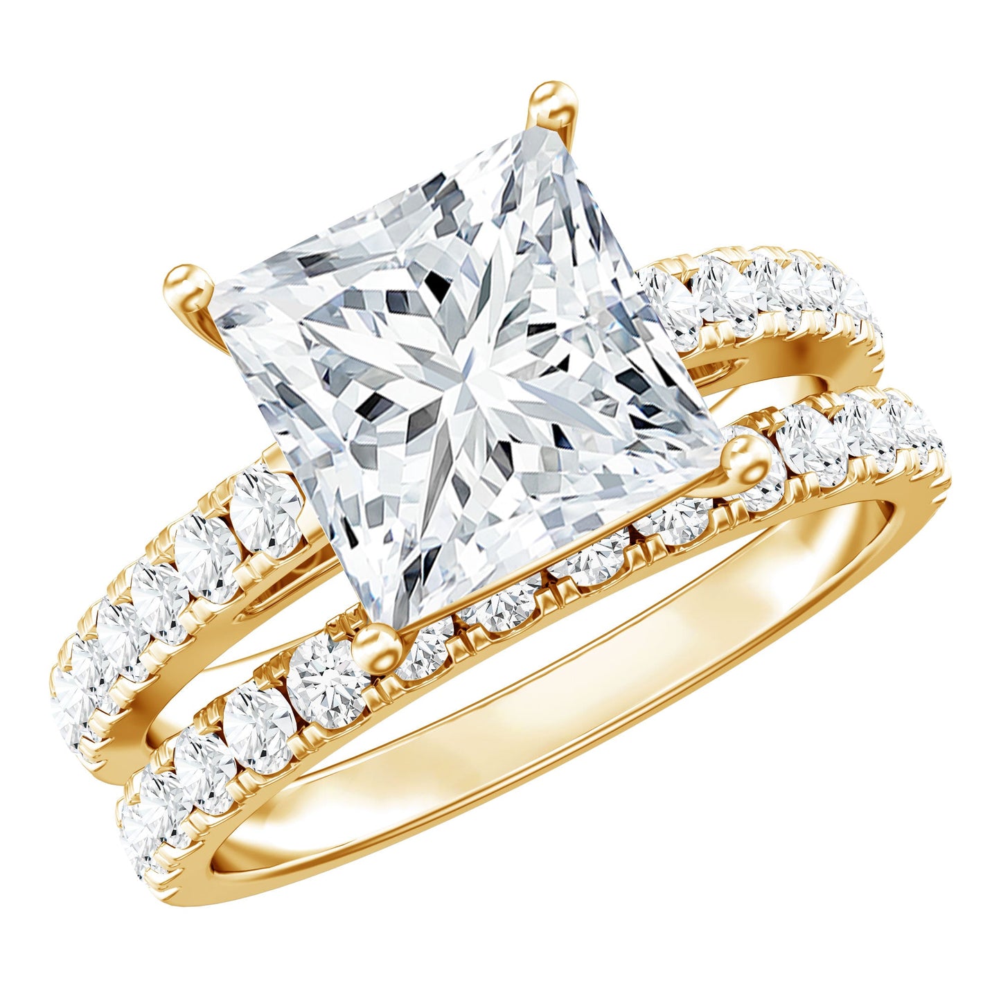 IGI Certified 4 Carat Princess Cut Lab Grown Diamond Engagement Ring With Wedding Band