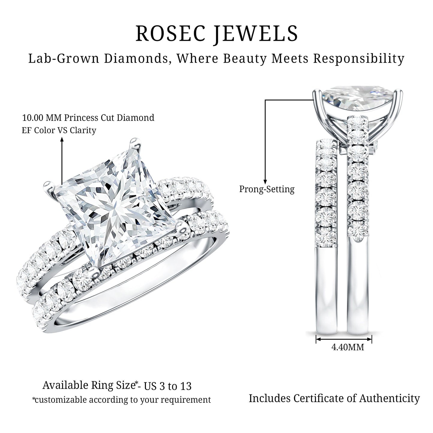 IGI Certified Huge 5 Carat Lab Grown Diamond Engagement Wedding Ring Set