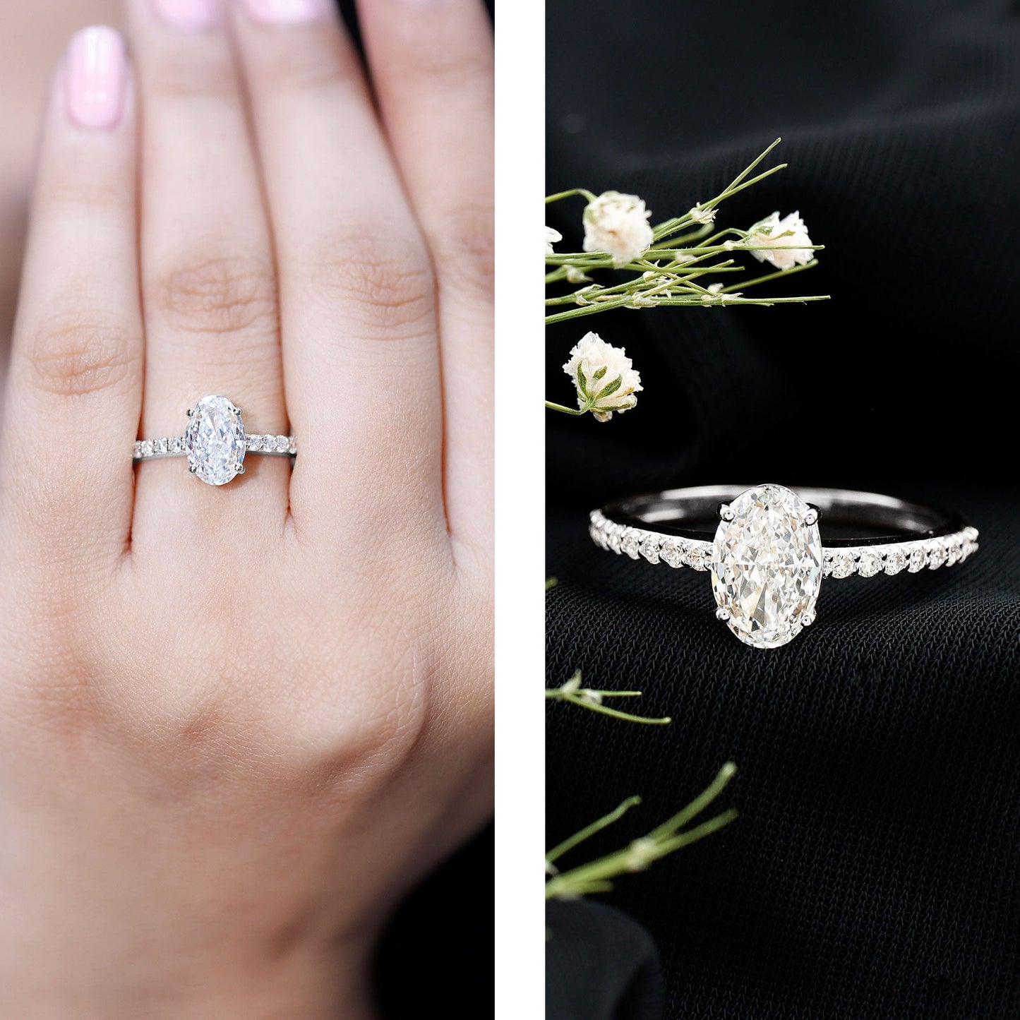 Lab Grown 2 Carat Diamond Oval Engagement Ring with IGI Certificate