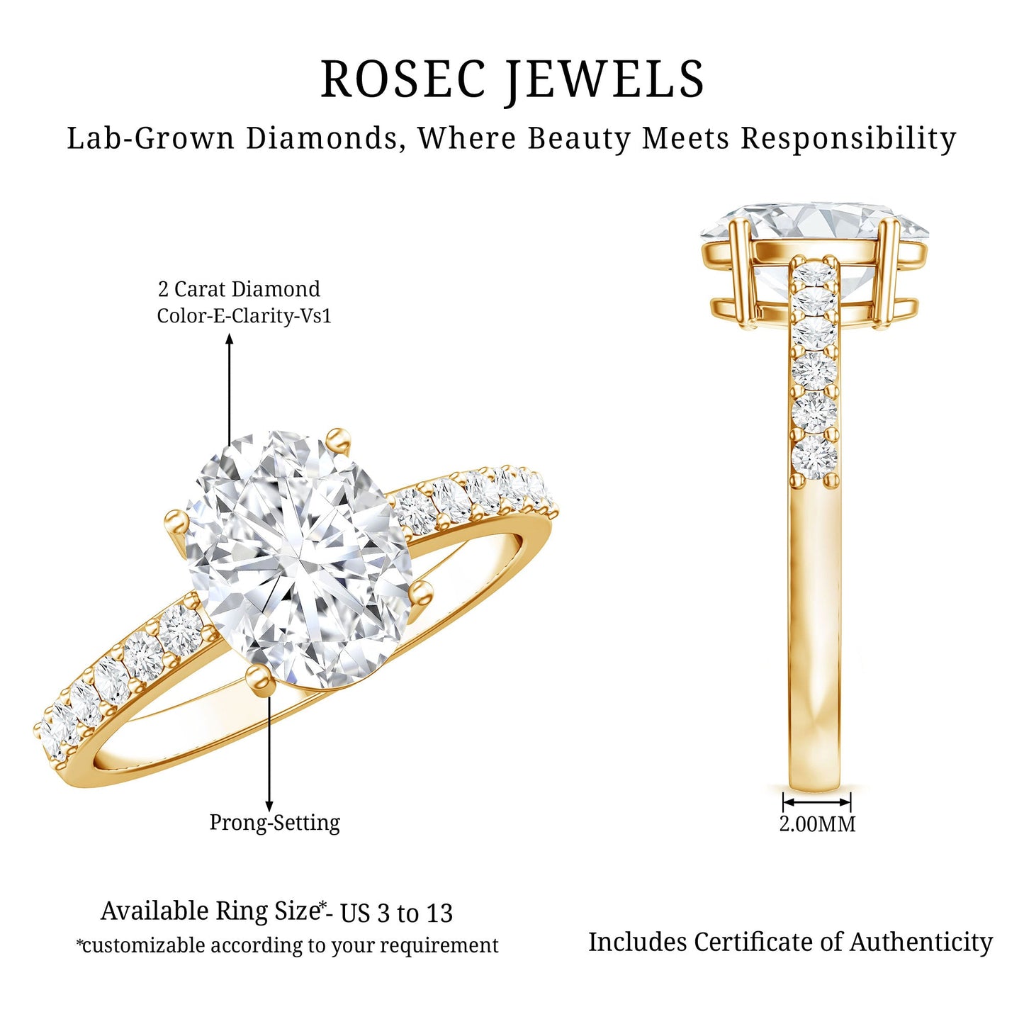 Lab Grown 2 Carat Diamond Oval Engagement Ring with IGI Certificate