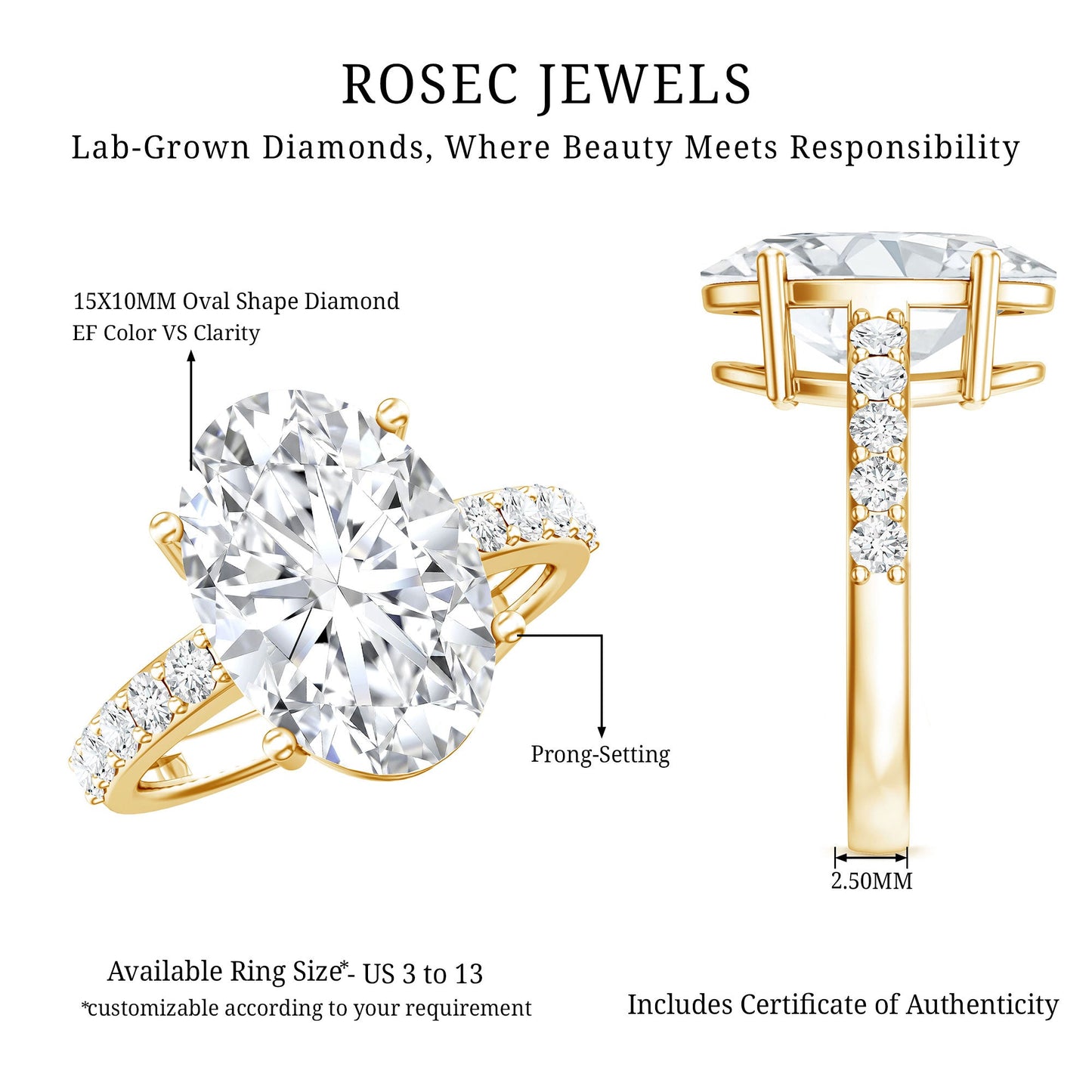 5 Carat Big Lab Grown Diamond Oval Engagement Ring with IGI Certificate