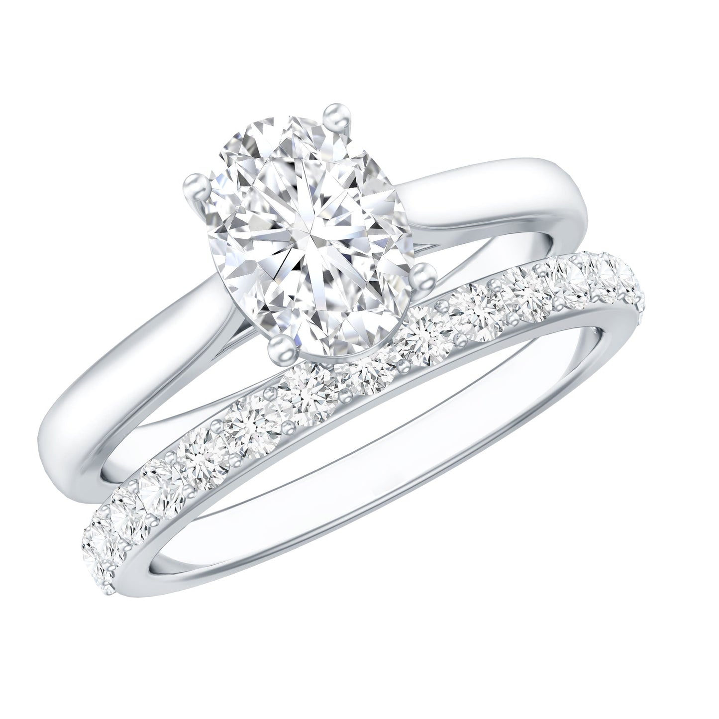 IGI Certified Lab Grown Diamond Oval Engagement Ring with Wedding Band