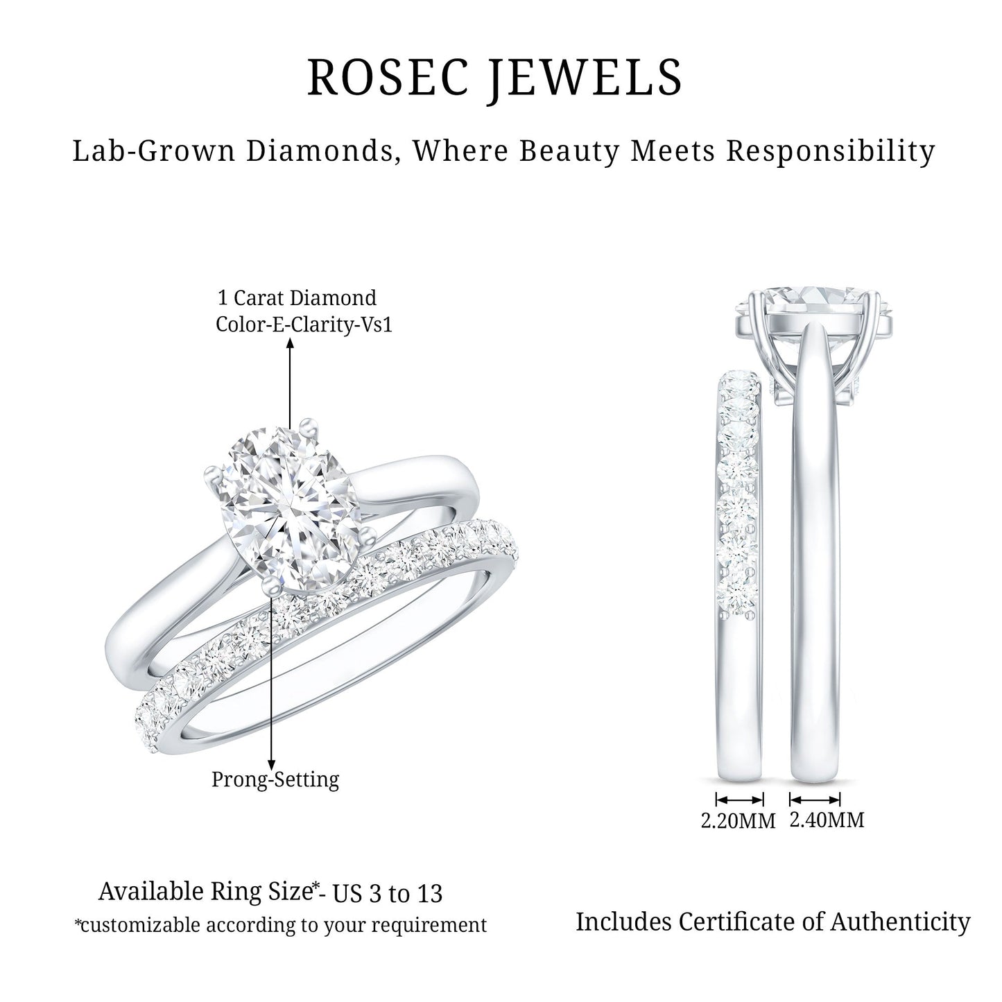 IGI Certified Lab Grown Diamond Oval Engagement Ring with Wedding Band