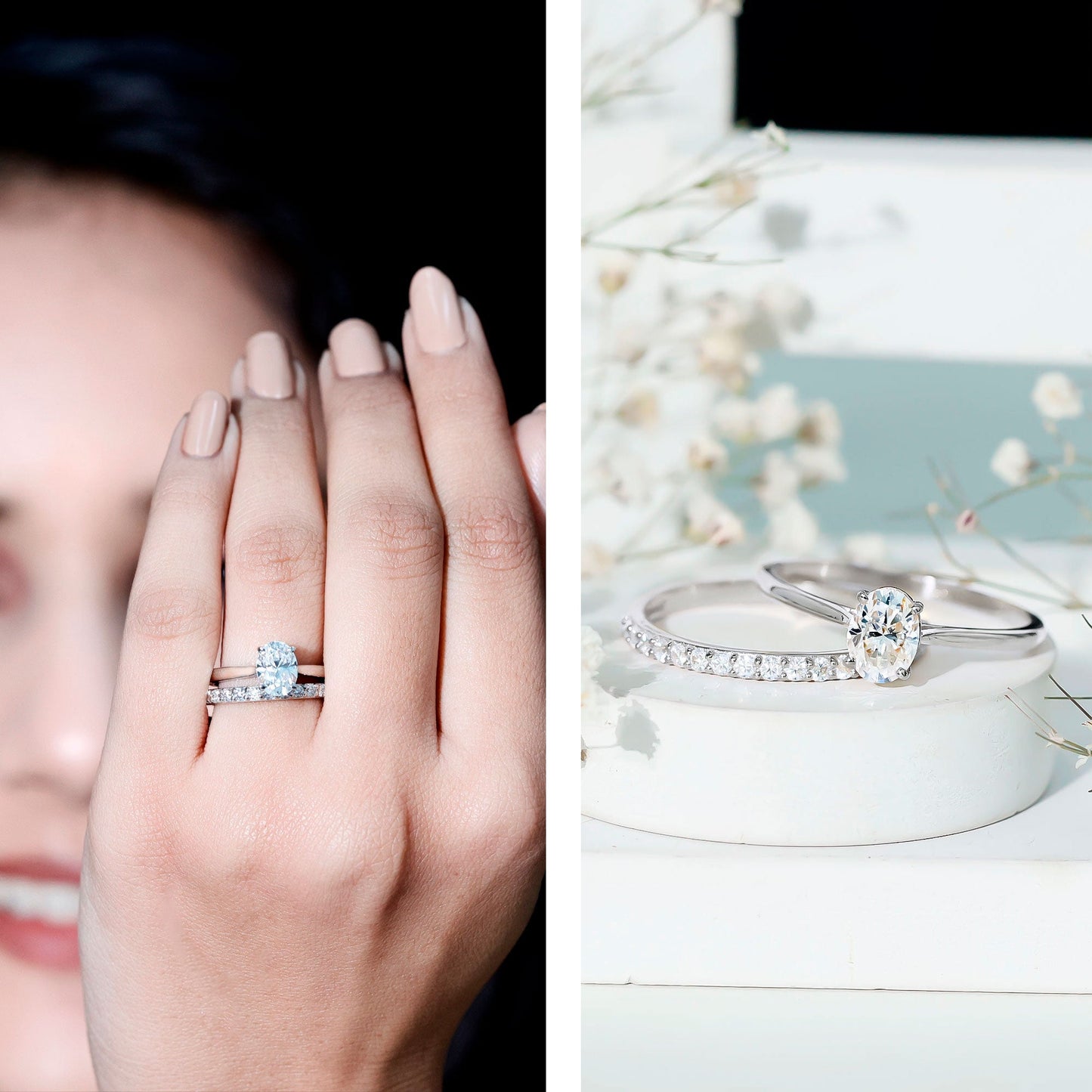 IGI Certified Lab Grown Diamond Oval Engagement Ring with Wedding Band