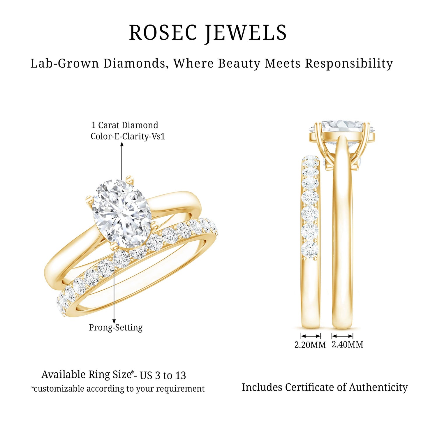 IGI Certified Lab Grown Diamond Oval Engagement Ring with Wedding Band