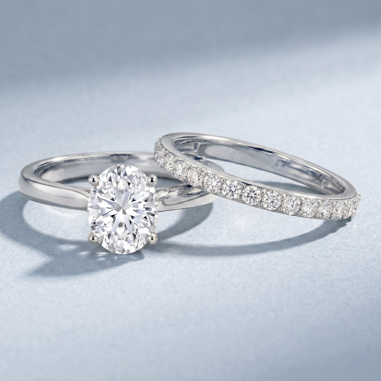 IGI Certified 2 Carat Oval Lab Grown Diamond Bridal Ring Set of 2