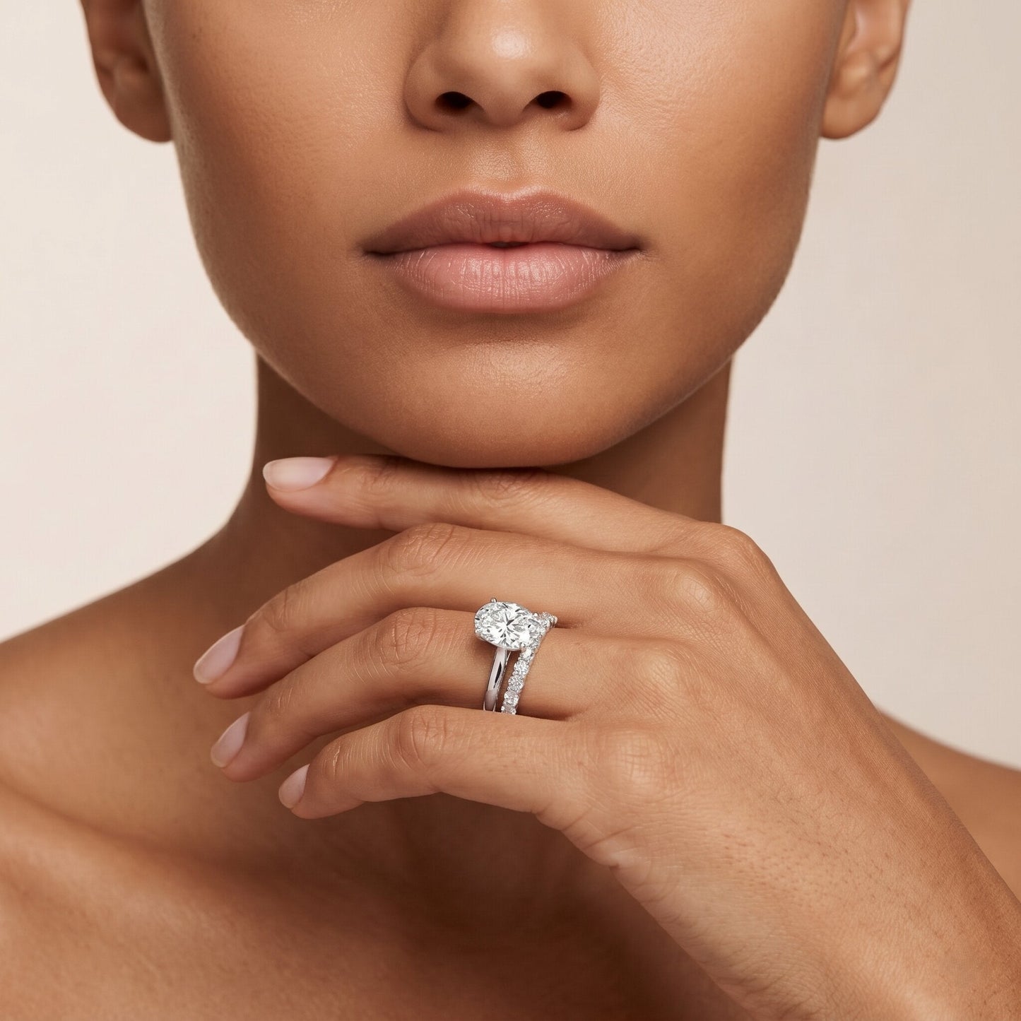 IGI Certified 2 Carat Oval Lab Grown Diamond Bridal Ring Set of 2