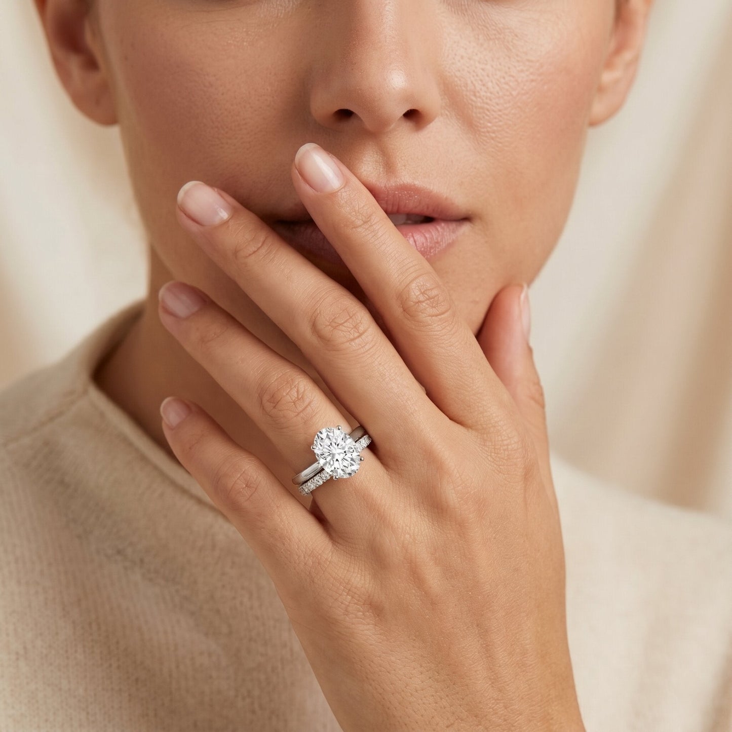 IGI Certified 2 Carat Oval Lab Grown Diamond Bridal Ring Set of 2