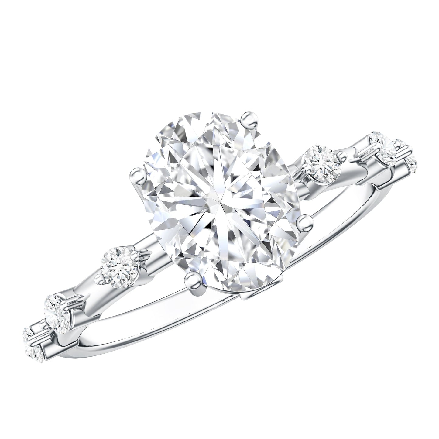 IGI Certified 2 Carat Lab Grown Diamond Oval Engagement Ring with Spaced Accent
